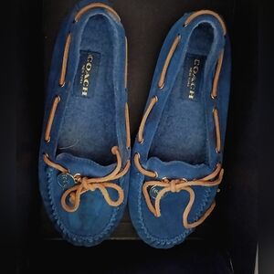 Coach Blue and Tan Moccasins Size 7.5B